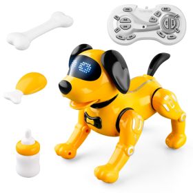 Smart Remote Control Robot Dog Children's Early Educational Toy Parent-Child Puzzle Interaction Electronic Pet Sing Dog Kid Gift (Color: Yellow)