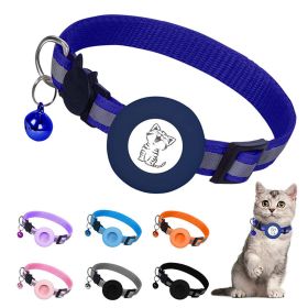 Apple Airtag Tracker Protective Cover Anti-missing Pet Positioning Collar Cat Reflective Bell Collar (Color: Dark Blue)