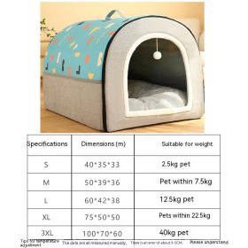 Warm Semi-enclosed Removable And Washable Two-color Geometric Pattern House Kennel (Option: Blue Gray-XL)