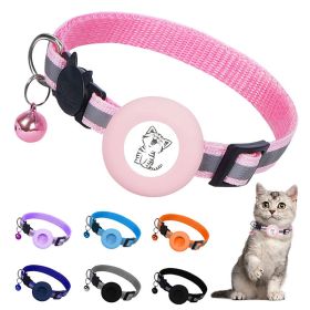 Apple Airtag Tracker Protective Cover Anti-missing Pet Positioning Collar Cat Reflective Bell Collar (Color: Pink)