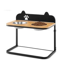 Raised Pets Cats Dog Feeding Station Elevated Pet Feeder (Type: Style A, Color: Black & Natural)