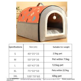 Warm Semi-enclosed Removable And Washable Two-color Geometric Pattern House Kennel (Option: Orange Gray-M)