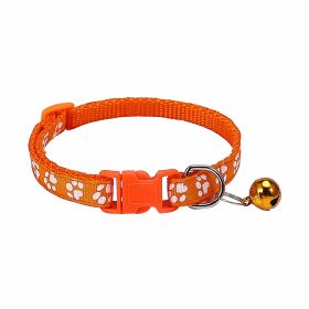 Dog Footprint Printing Applique Bell Collar (Color: Orange)