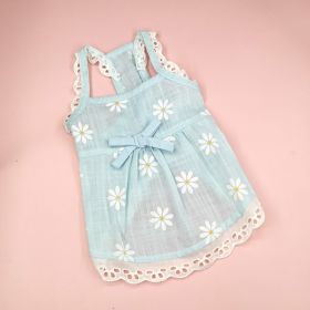 Dog Clothes Lace Skirt Cat Sunflower Printing (Option: Blue-S)